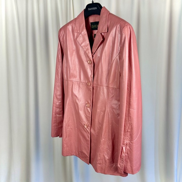 Vintage Danier Leather Metallic Bubblegum Pink Car Coat Jacket • Blazer Size S/M - Picture 2 of 10